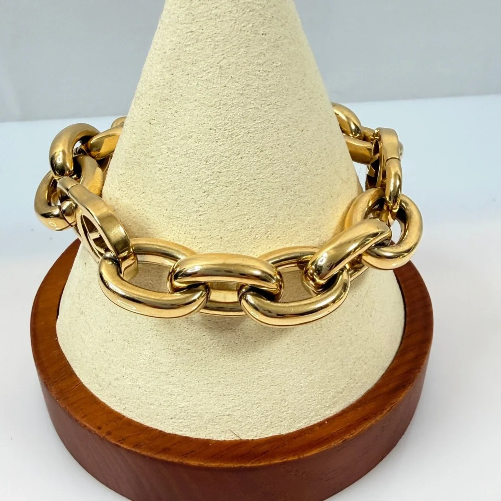 Michael Kors Gold Tone Chunky Chain Bracelet MK Logo Toggle Clasp 6.5